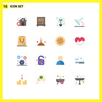 User Interface Pack of 16 Basic Flat Colors of buy test tube electricity sample flask erlenmeyer flask Editable Pack of Creative Vector Design Elements