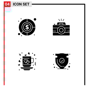 Set of 4 Modern UI Icons Symbols Signs for accounting love camera photography love Editable Vector Design Elements
