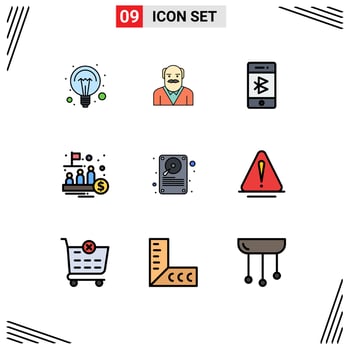 Set of 9 Commercial Filledline Flat Colors pack for public ipo uncle fund mobile Editable Vector Design Elements