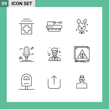 Universal Icon Symbols Group of 9 Modern Outlines of teacher master bynny instructor microphone Editable Vector Design Elements