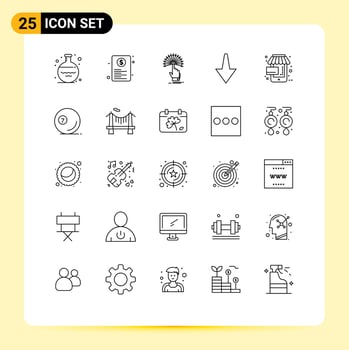 Pack of 25 Modern Lines Signs and Symbols for Web Print Media such as black friday down web arrow digital Editable Vector Design Elements