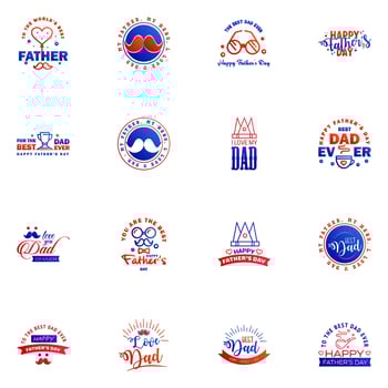 Happy fathers day card 16 Blue and red Set Vector illustration Editable Vector Design Elements