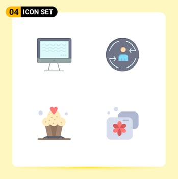 Pack of 4 Modern Flat Icons Signs and Symbols for Web Print Media such as live cupcake digital digital accommodation Editable Vector Design Elements