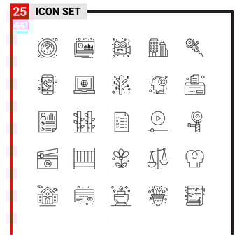 25 Universal Lines Set for Web and Mobile Applications saw tower movie office cinema Editable Vector Design Elements