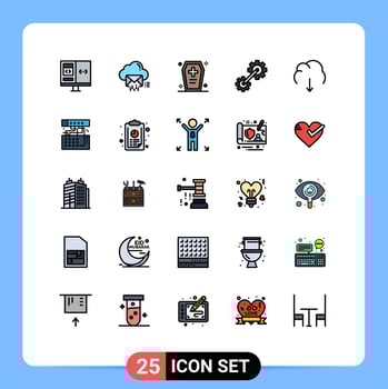 25 Thematic Vector Filled line Flat Colors and Editable Symbols of engineering cogs data horrible dreadful Editable Vector Design Elements