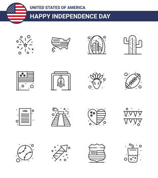 16 Line Signs for USA Independence Day day plent arch usa usa Editable USA Day Vector Design Elements