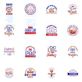 HAPPY FATHERS DAY 16 Blue and red HOLIDAY HAND LETTERING VECTOR HAND LETTERING GREETING TYPOGRAPHY Editable Vector Design Elements