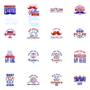 Happy Fathers Day Greeting Card 16 Blue and red Happy fathers day card vintage retro type font Editable Vector Design Elements