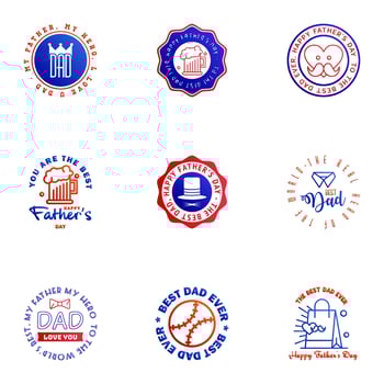 9 Blue and red Set of Vector Happy fathers day Typography Vintage Icons Lettering for greeting cards banners tshirt design Fathers Day Editable Vector Design Elements