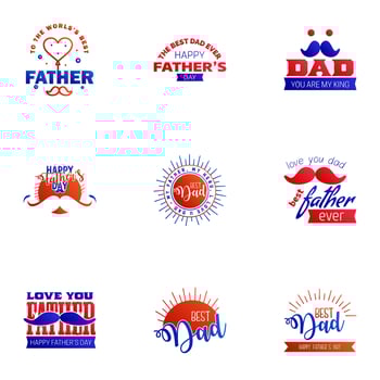 HAPPY FATHERS DAY 9 Blue and red HOLIDAY HAND LETTERING VECTOR HAND LETTERING GREETING TYPOGRAPHY Editable Vector Design Elements