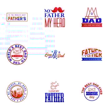 Happy fathers day greeting cards set 9 Blue and red Vector typography lettering Usable for banners print You are the best dad text design Editable Vector Design Elements