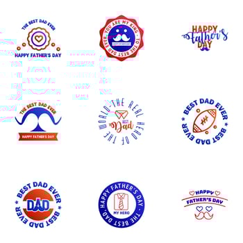 Happy fathers day card 9 Blue and red Set Vector illustration Editable Vector Design Elements