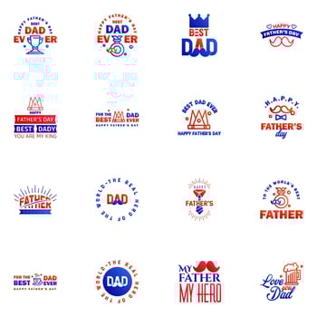 Happy fathers day greeting cards set 16 Blue and red Vector typography lettering Usable for banners print You are the best dad text design Editable Vector Design Elements