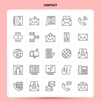 OutLine 25 Contact Icon set Vector Line Style Design Black Icons Set Linear pictogram pack Web and Mobile Business ideas design Vector Illustration