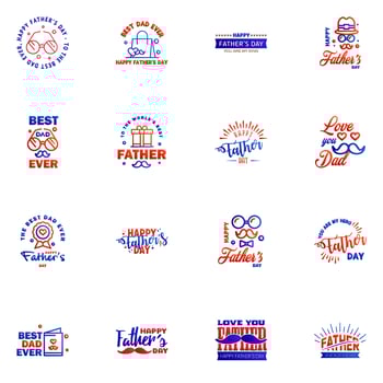 Happy fathers day greeting cards set 16 Blue and red Vector typography lettering Usable for banners print You are the best dad text design Editable Vector Design Elements