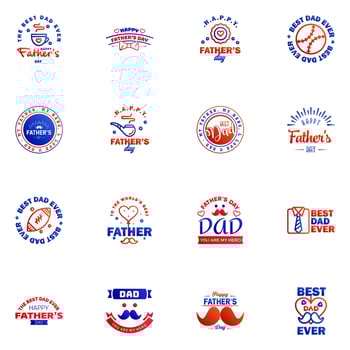 Happy fathers day 16 Blue and red Lettering happy fathers day Editable Vector Design Elements