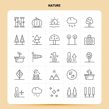 OutLine 25 Nature Icon set Vector Line Style Design Black Icons Set Linear pictogram pack Web and Mobile Business ideas design Vector Illustration