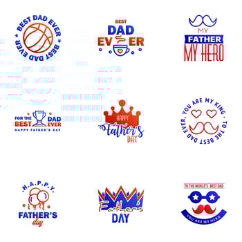 Happy Fathers Day vector hand lettering 9 Blue and red Calligraphy illustration for greeting card festival poster etc Editable Vector Design Elements