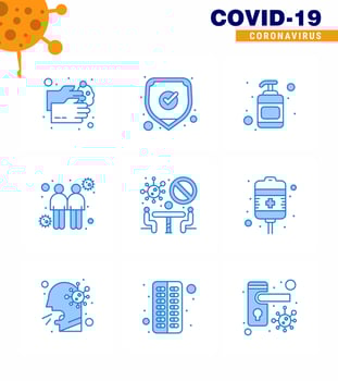 9 Blue Coronavirus disease and prevention vector icon conference transmitters shield touch coronavirus viral coronavirus 2019nov disease Vector Design Elements