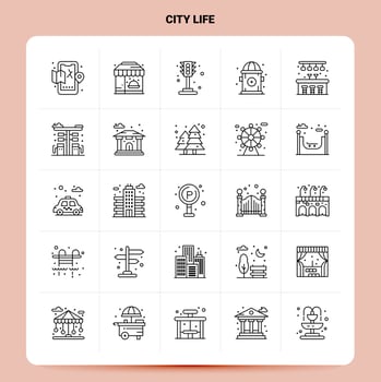 OutLine 25 City Life Icon set Vector Line Style Design Black Icons Set Linear pictogram pack Web and Mobile Business ideas design Vector Illustration