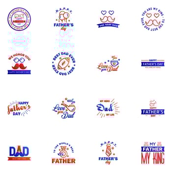 16 Blue and red Happy Fathers Day Design Collection A set of twelve brown colored vintage style Fathers Day Designs on light background Editable Vector Design Elements