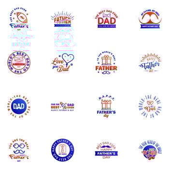 Happy fathers day card 16 Blue and red Set Vector illustration Editable Vector Design Elements