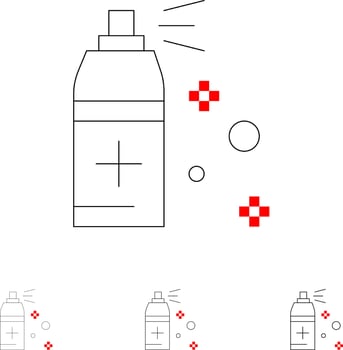 Bottle Cleaning Spray Bold and thin black line icon set vector