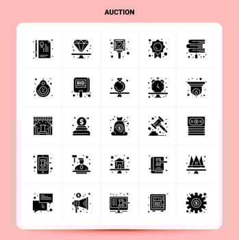 Solid 25 Auction Icon set Vector Glyph Style Design Black Icons Set Web and Mobile Business ideas design Vector Illustration