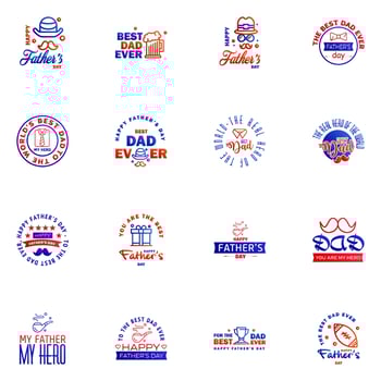 Happy Fathers Day greeting Card 16 Blue and red Calligraphy Vector illustration Editable Vector Design Elements