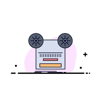 Record recording retro tape music Flat Color Icon Vector
