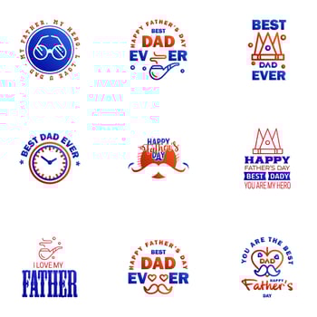HAPPY FATHERS DAY 9 Blue and red HOLIDAY HAND LETTERING VECTOR HAND LETTERING GREETING TYPOGRAPHY Editable Vector Design Elements