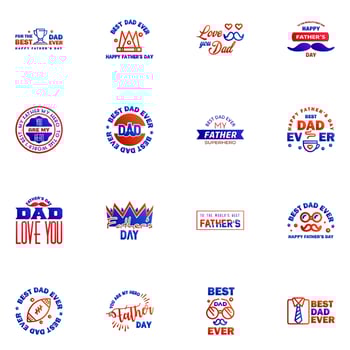 Happy Fathers Day vector hand lettering 16 Blue and red Calligraphy illustration for greeting card festival poster etc Editable Vector Design Elements