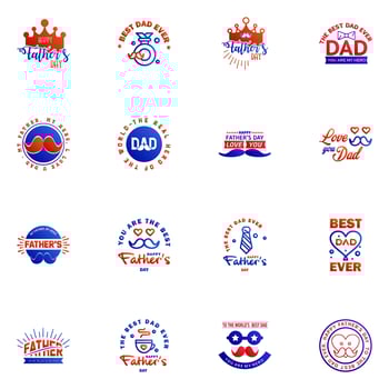 Happy Fathers Day vector hand lettering 16 Blue and red Calligraphy illustration for greeting card festival poster etc Editable Vector Design Elements