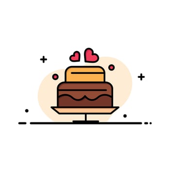 Cake Love Heart Wedding Business Logo Template Flat Color vector