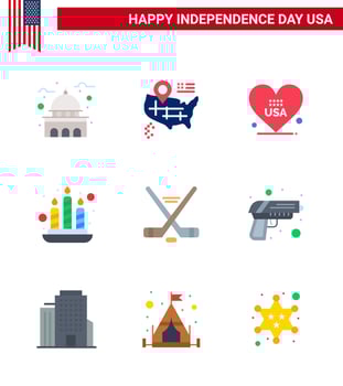 Stock Vector Icon Pack of American Day 9 Line Signs and Symbols for sport hokey heart light candle Editable USA Day Vector Design Elements