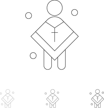 Christian Church Male Man Preacher Bold and thin black line icon set vector