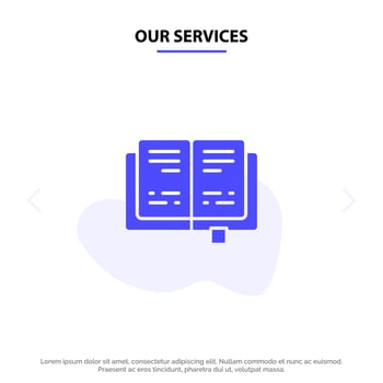 Our Services Book Education Knowledge Solid Glyph Icon Web card Template vector