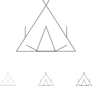Camp Tent Wigwam Spring Bold and thin black line icon set vector