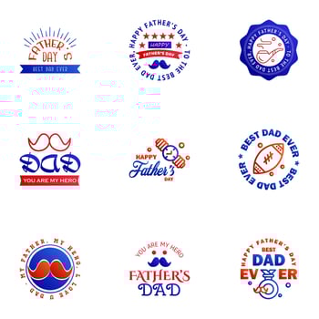Happy fathers day 9 Blue and red Lettering happy fathers day Editable Vector Design Elements