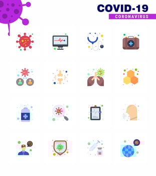 16 Flat Color viral Virus corona icon pack such as transmission man medical bacteria medical viral coronavirus 2019nov disease Vector Design Elements