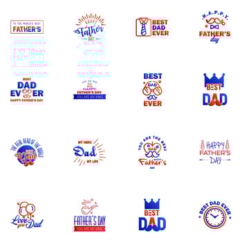 Happy fathers day 16 Blue and red vintage retro type font Illustrator eps10 Editable Vector Design Elements