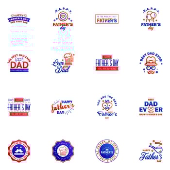 Happy fathers day 16 Blue and red Lettering happy fathers day Editable Vector Design Elements