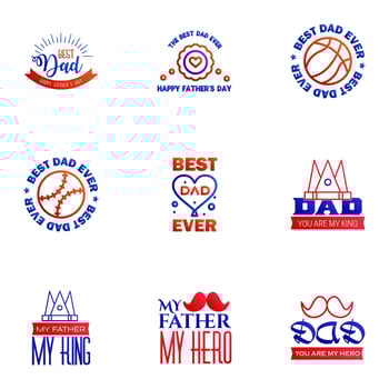 Happy fathers day 9 Blue and red vintage retro type font Illustrator eps10 Editable Vector Design Elements