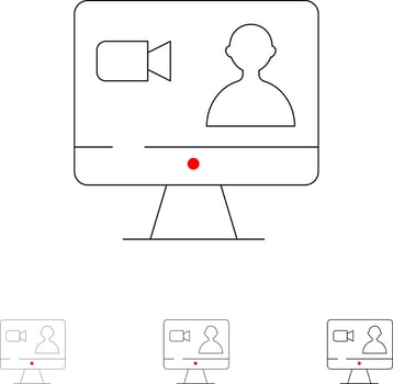Job Search Internet Computer Bold and thin black line icon set vector