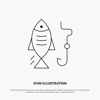Fishing Fish Hook Hunting Vector Line Icon