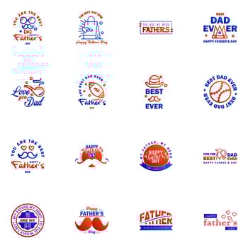 Happy fathers day set 16 Blue and red Vector typography Vintage lettering for fathers day greeting cards banners tshirt design You are the best dad Editable Vector Design Elements