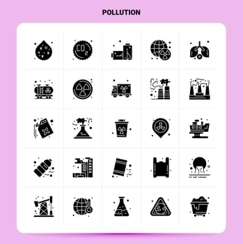 Solid 25 Pollution Icon set Vector Glyph Style Design Black Icons Set Web and Mobile Business ideas design Vector Illustration