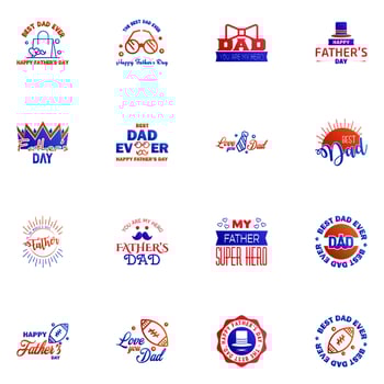 Happy fathers day set 16 Blue and red Vector typography Vintage lettering for fathers day greeting cards banners tshirt design You are the best dad Editable Vector Design Elements