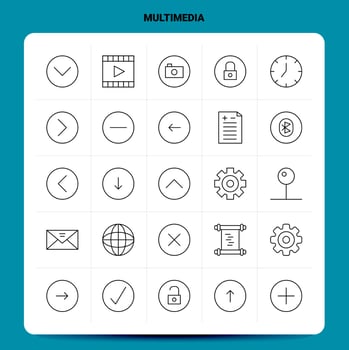 OutLine 25 Multimedia Icon set Vector Line Style Design Black Icons Set Linear pictogram pack Web and Mobile Business ideas design Vector Illustration
