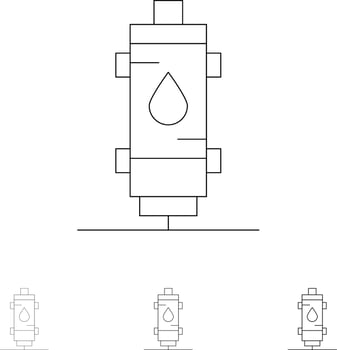Heater Water Heat Hot Gas Geyser Bold and thin black line icon set vector